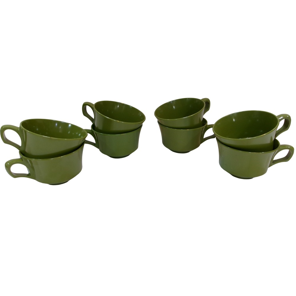 Set of 8 Vintage Allied Avocado Green Melamine Coffee Cups
